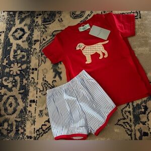 Red dog T-Shirt and Striped Shorts Set